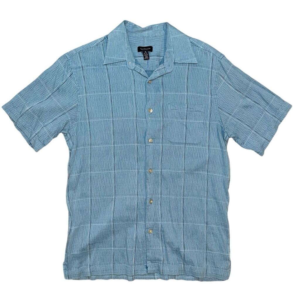 Van Heusen Men’s Blue Short Sleeve Button-Up Shirt M 15-15.5 Bamboo Blend Casual